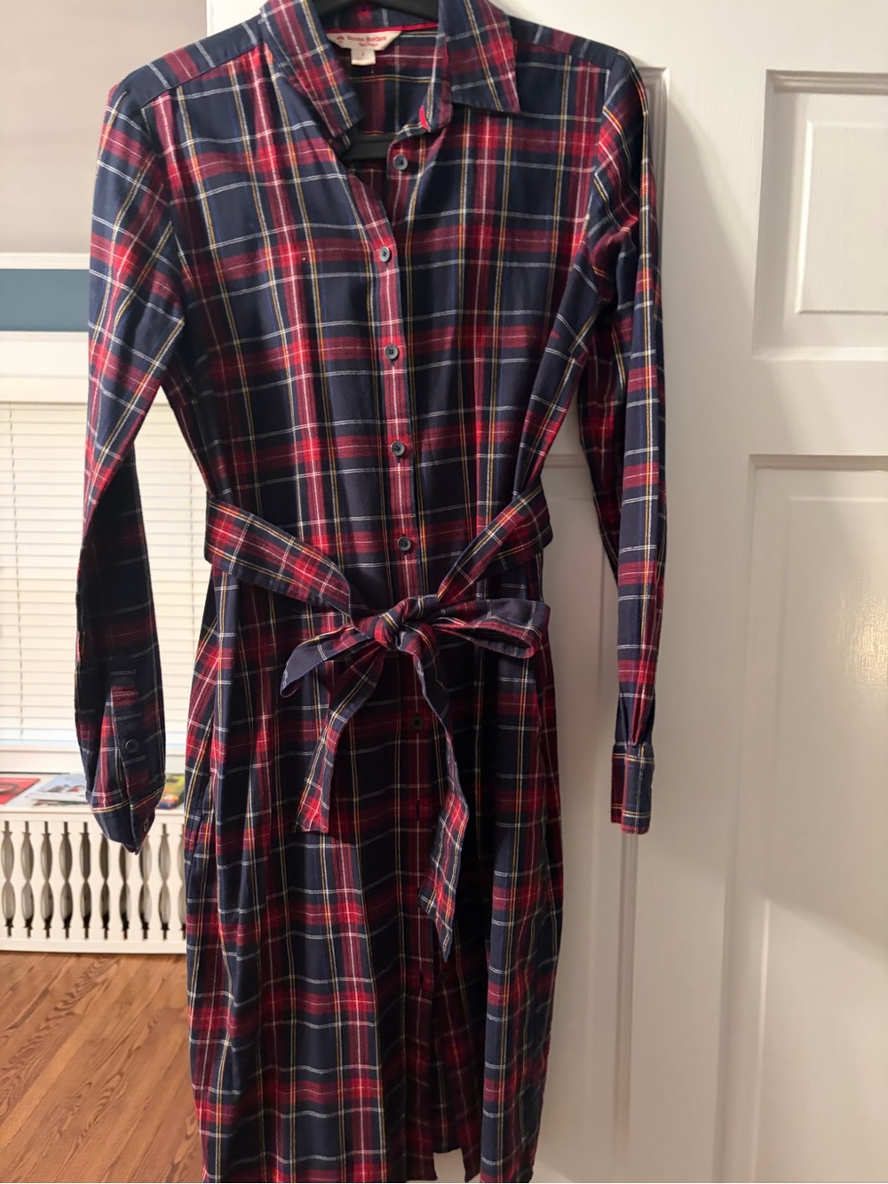Brooks Brothers Red and Navy Tartan Button-Down Shirt Dress